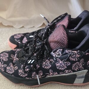 Adidas Black and Pink Floral Athletic Shoes
